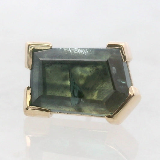 Elongated Green Kenya Sapphire Yellow Gold