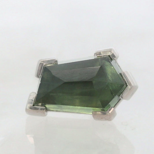 Elongated Green Kenya Sapphire White Gold