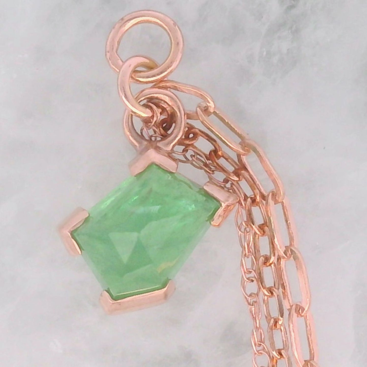 Chain Charm - Geo Cut Tsavorite Garnet Partial Bezel Rose Gold