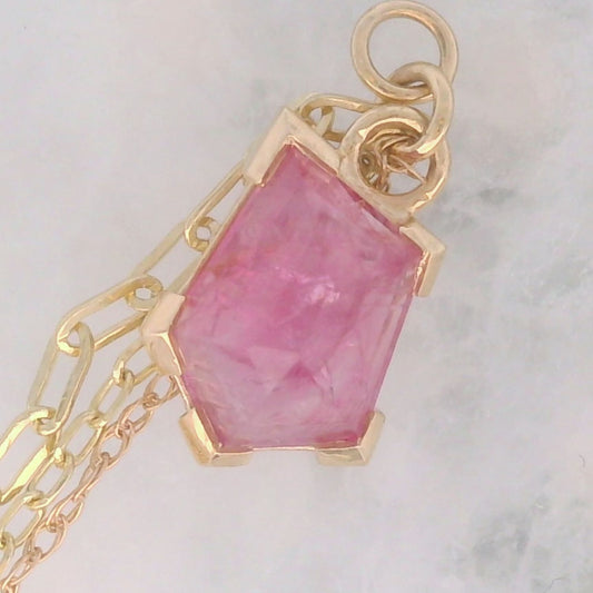 Chain Charm - Geo Cut Pink Umba Sapphire Partial Bezel Yellow Gold
