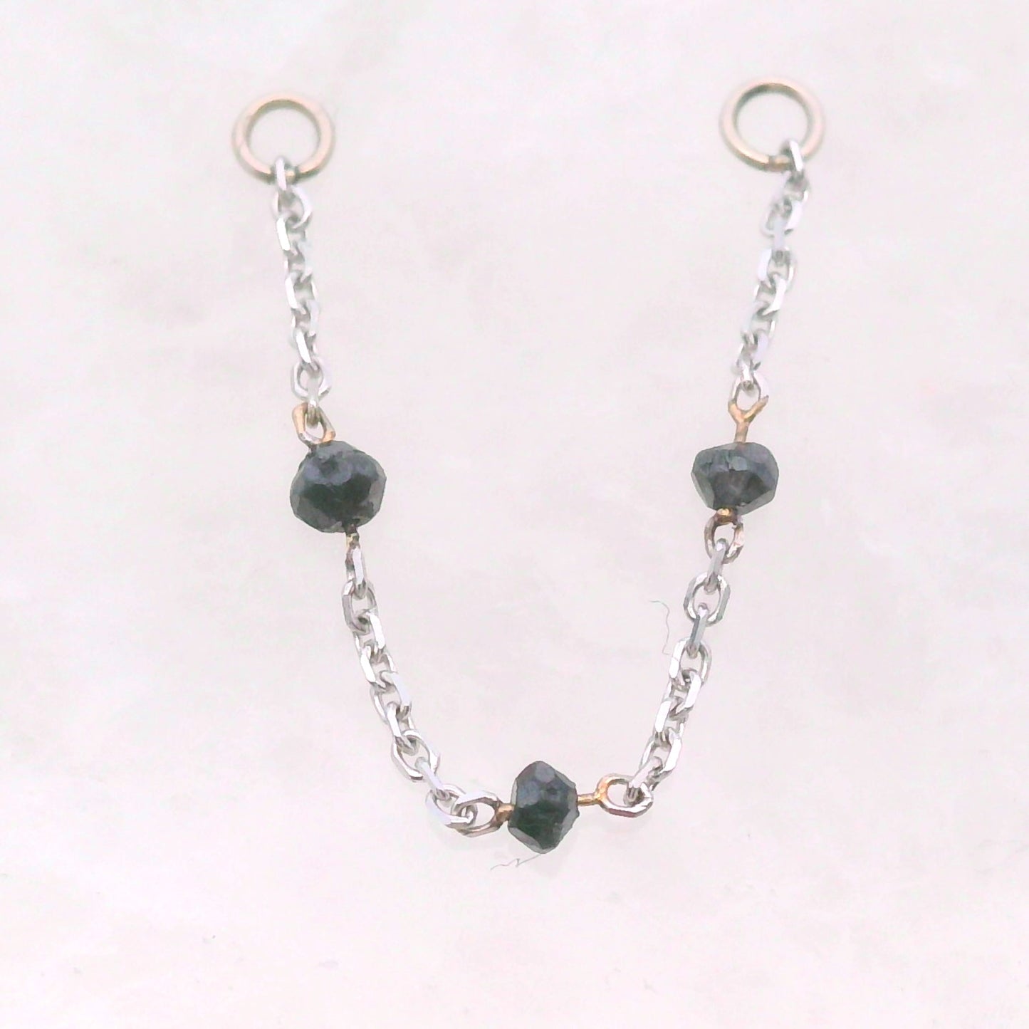 Three Bead and Diamond Cut Cable Chain - 14k White Gold - Single Draping Chain