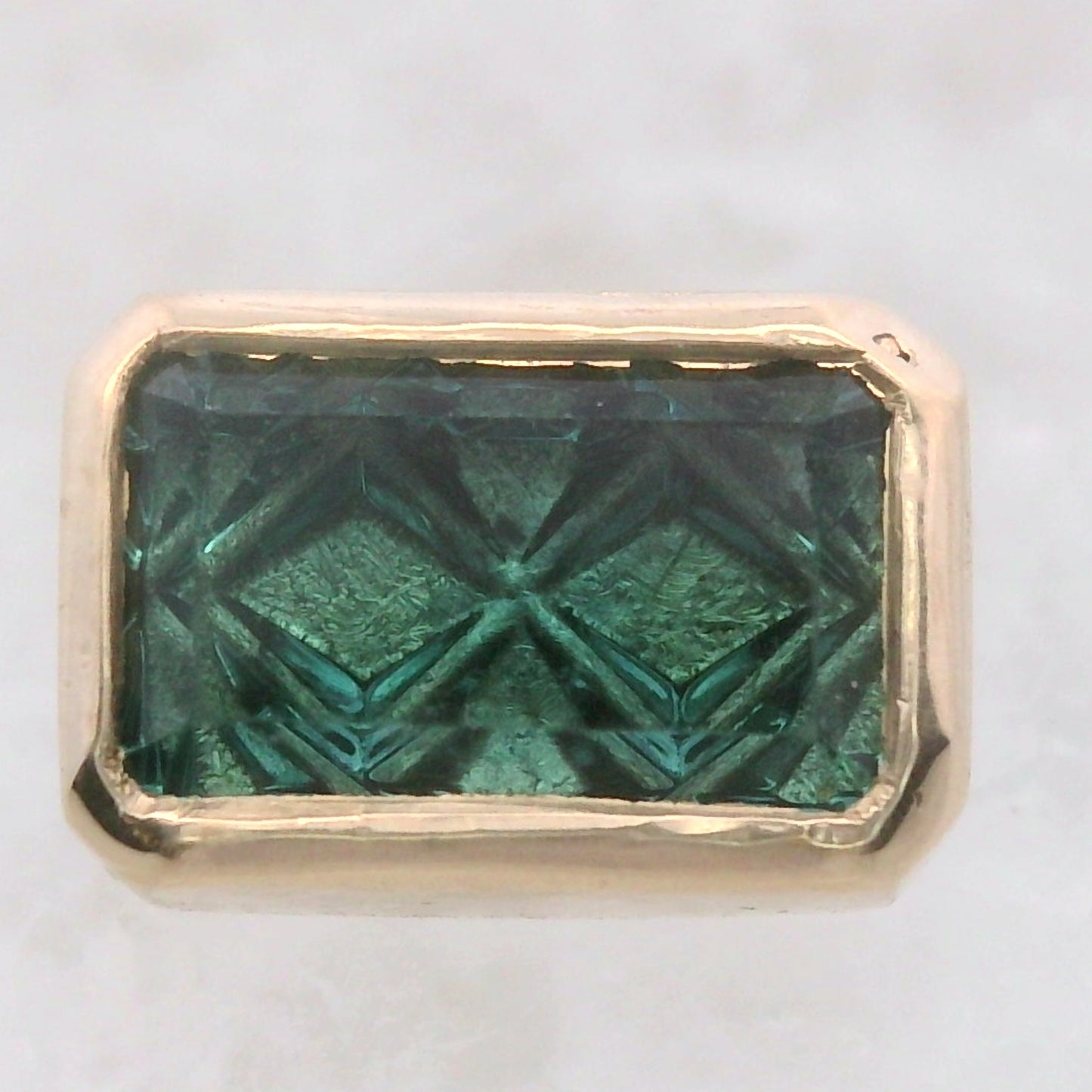Fantasy Cut Green Tourmaline Rectangle Bezel End