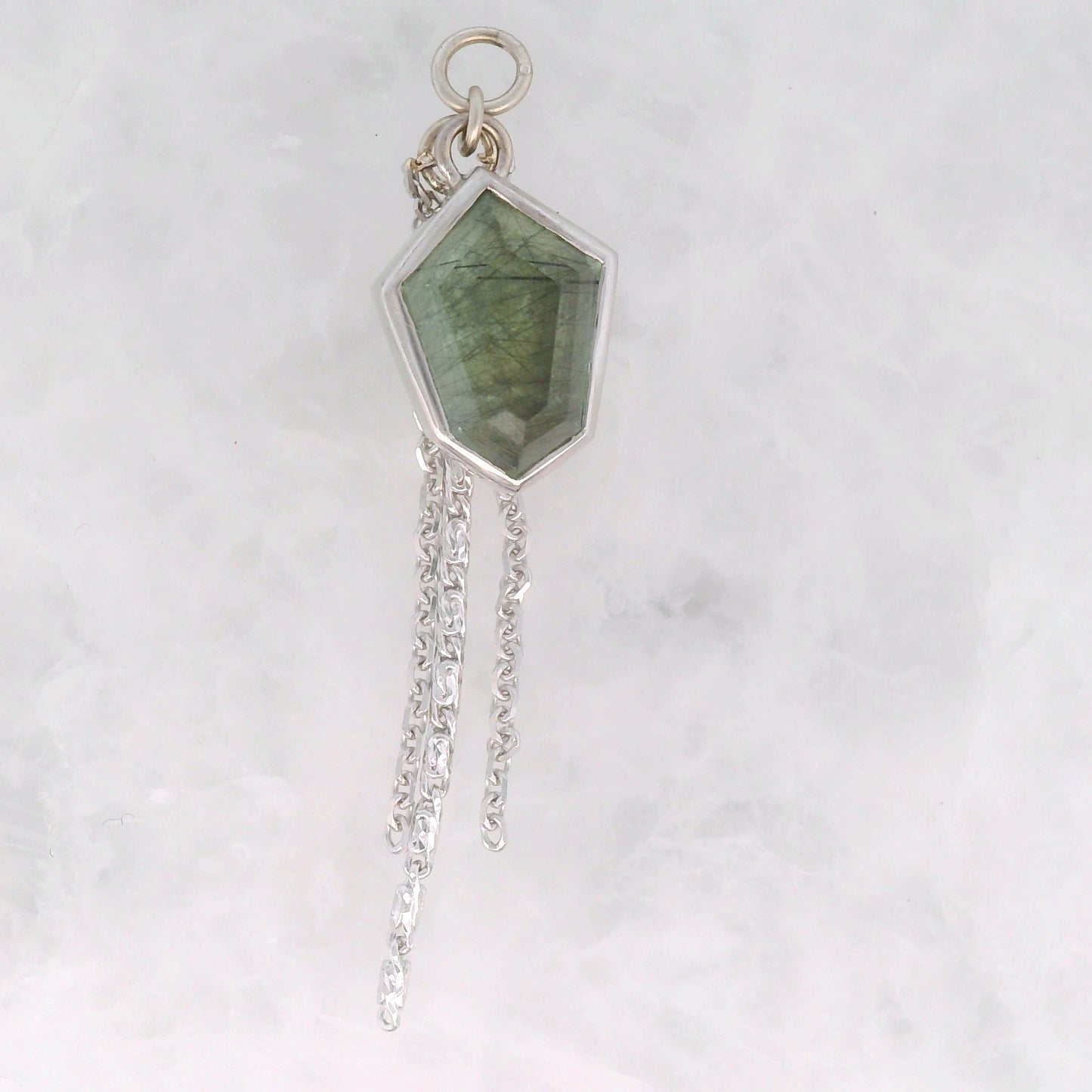Peridot with Ludugwite Shield - 14k White Gold - Dangle