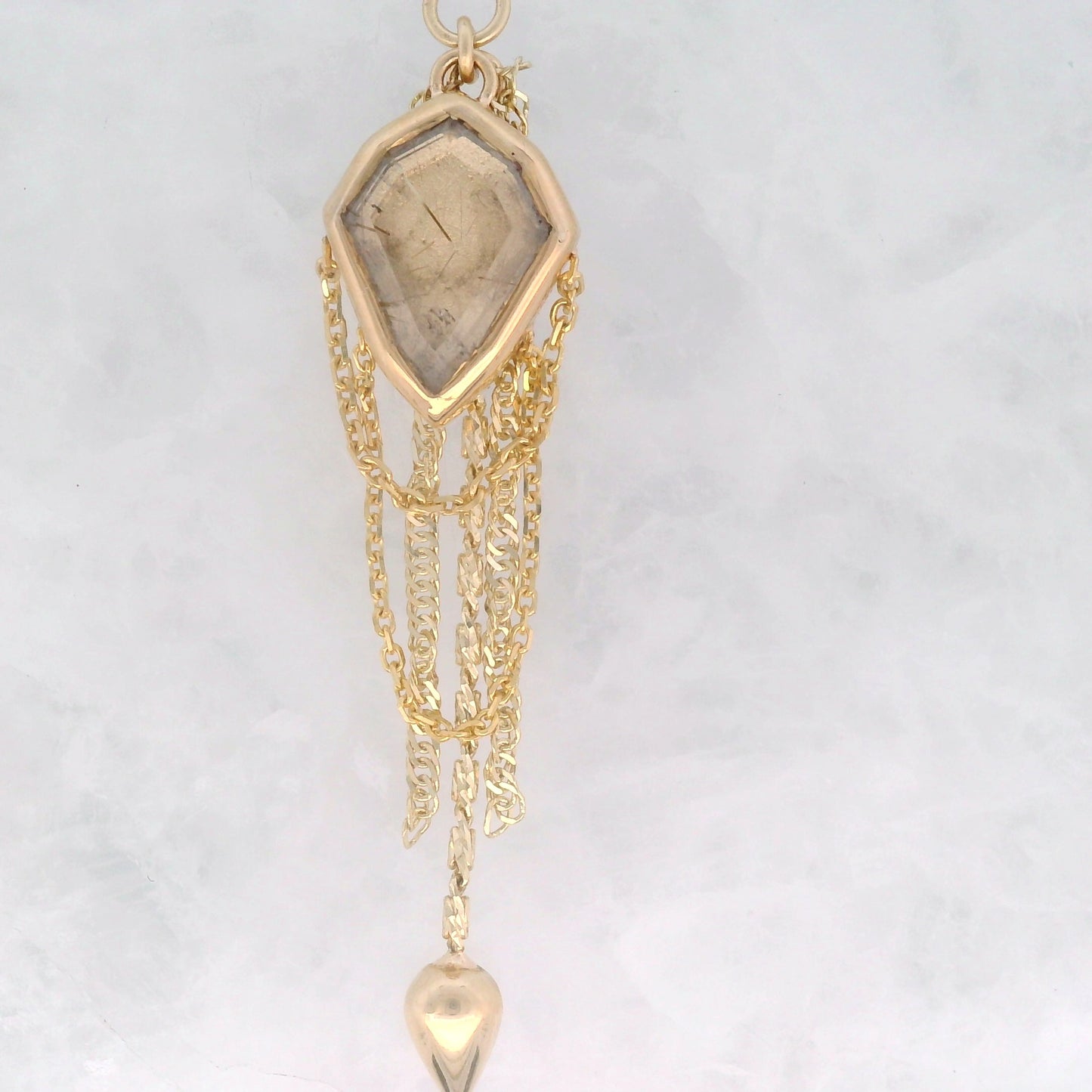 Rutilated Quartz Shield with Spike - 14k Yellow Gold - Dangle