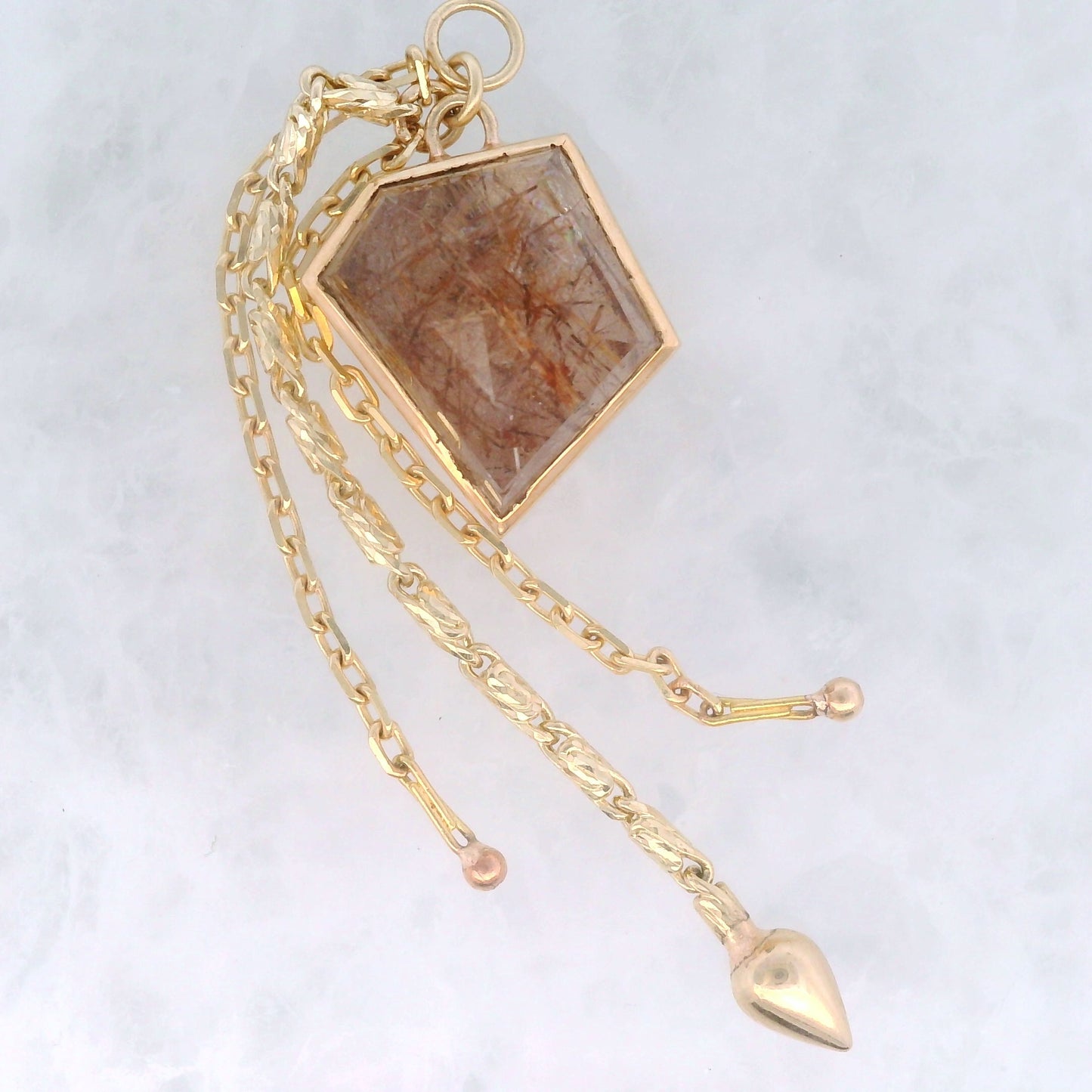 Rutilated Quartz Geo Cut with Spike - 14k Yellow Gold - Dangle