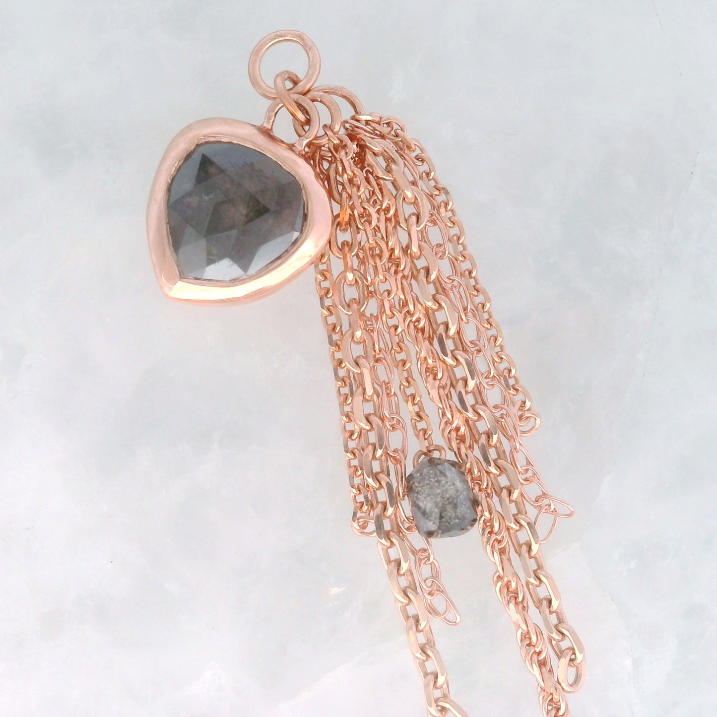 Salt and Pepper Diamond Pear with Salt and Pepper Diamond Bead - 14k Rose Gold - Dangle