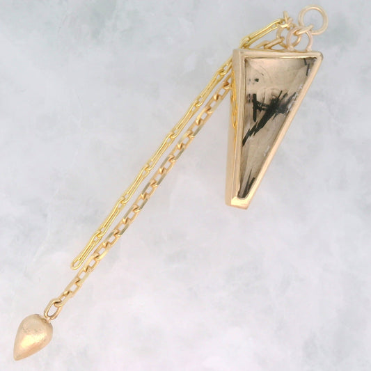 Tourmalinated Quartz Geo Cut with Spike 14k Yellow Gold Dangle