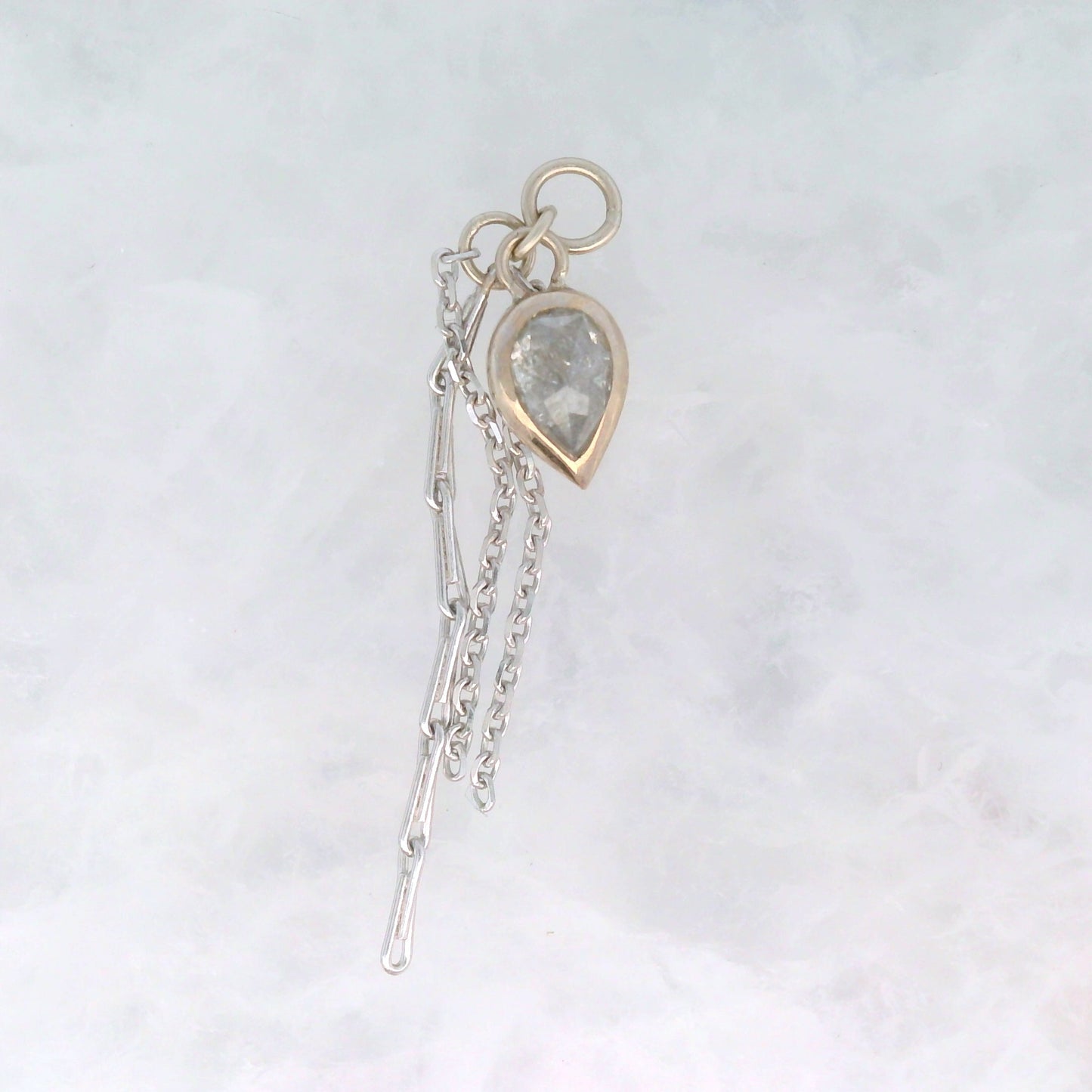 Rose Cut Tear Drop Grey Diamond Dangle in White Gold