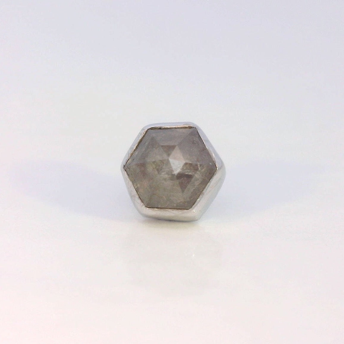 Rose Cut Hexagon Salt and Pepper Diamond White Gold