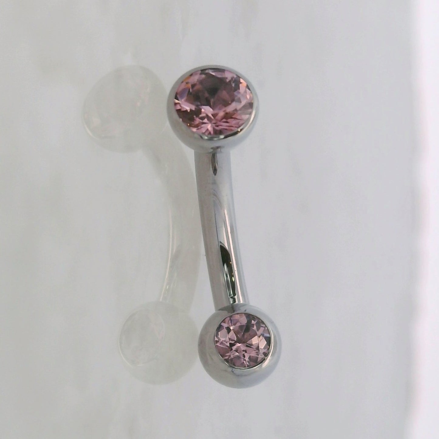 Titanium Curved Barbell with Gem Ball and Low Profile Top Gem - Threaded