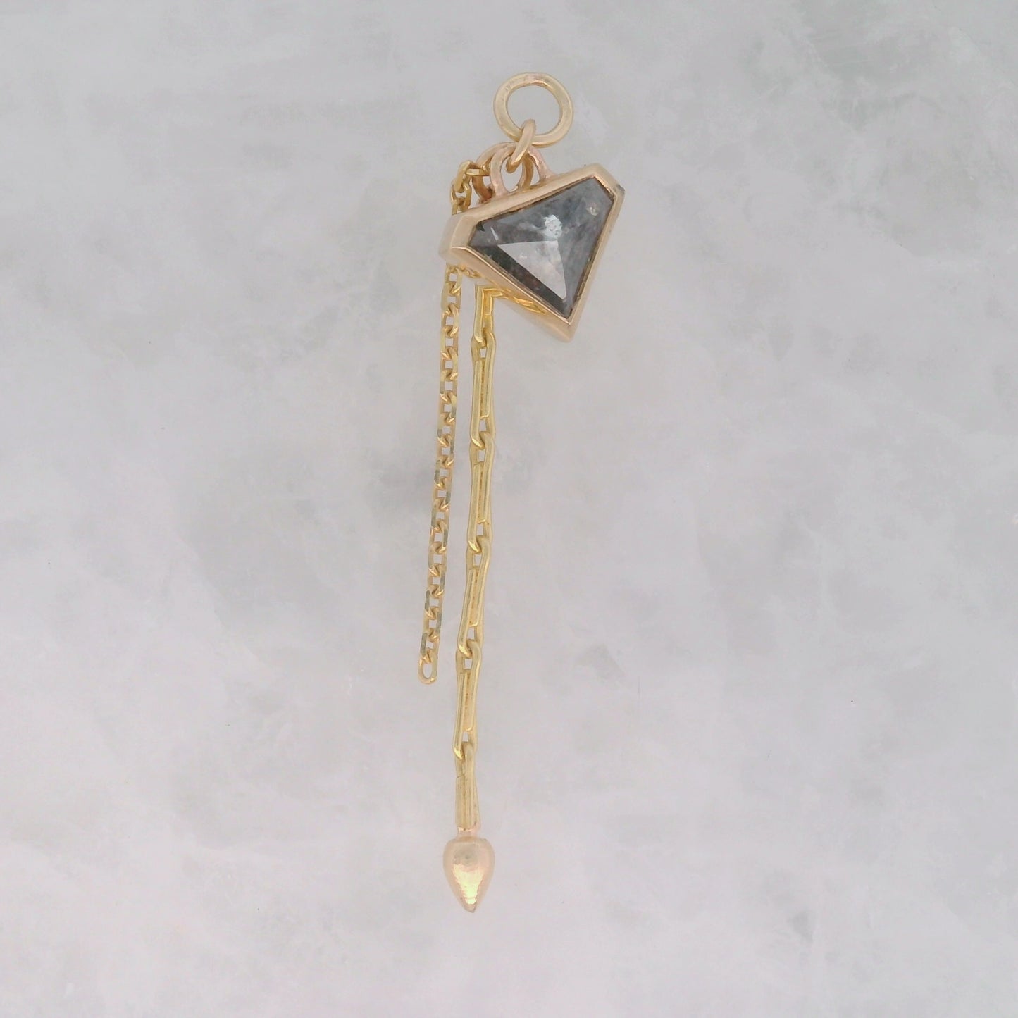 Salt and Pepper Diamond Geo Triangle with Spike Dangle in Yellow Gold