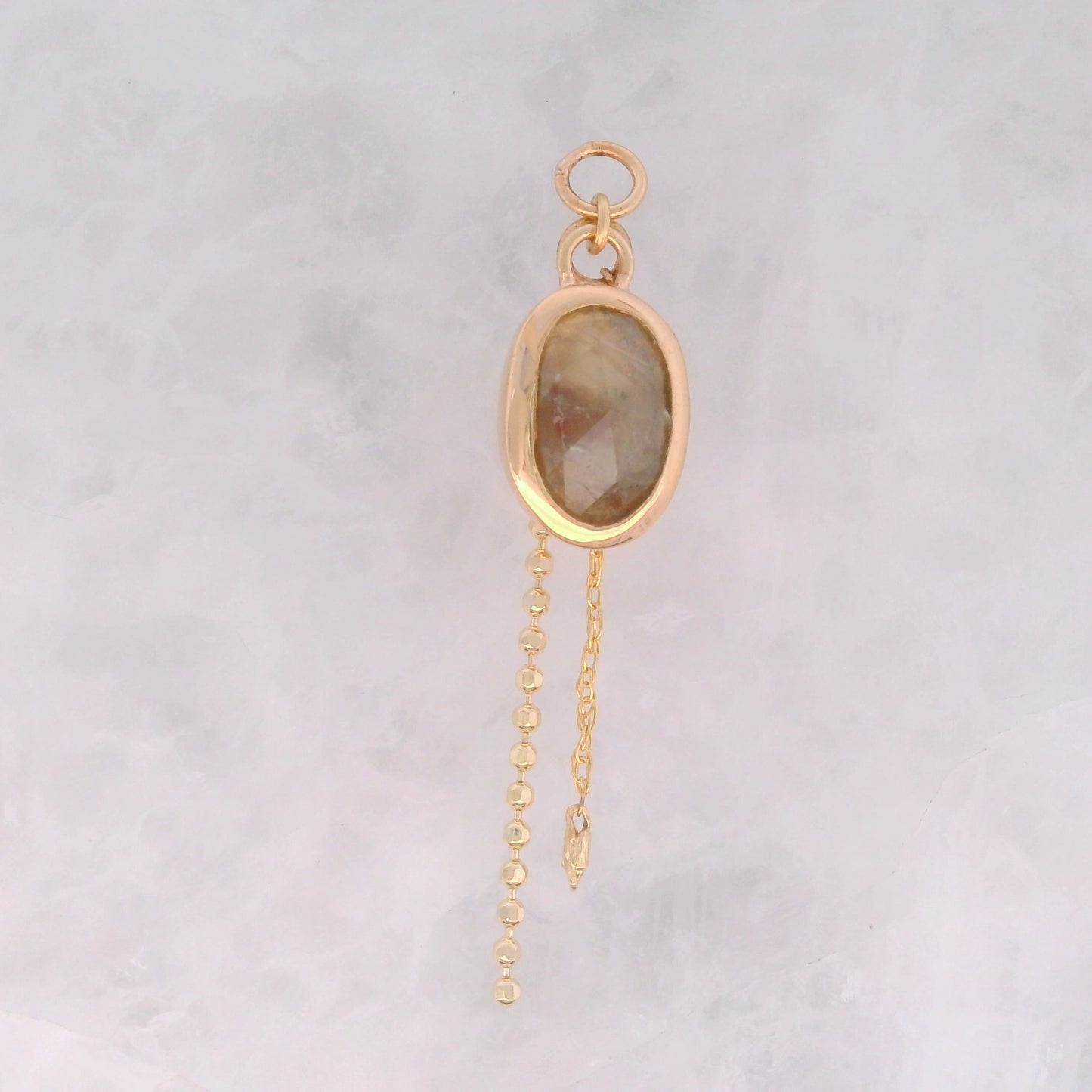 Brownish Orange Sapphire Rose Cut Oval - 14k Yellow Gold - Dangle