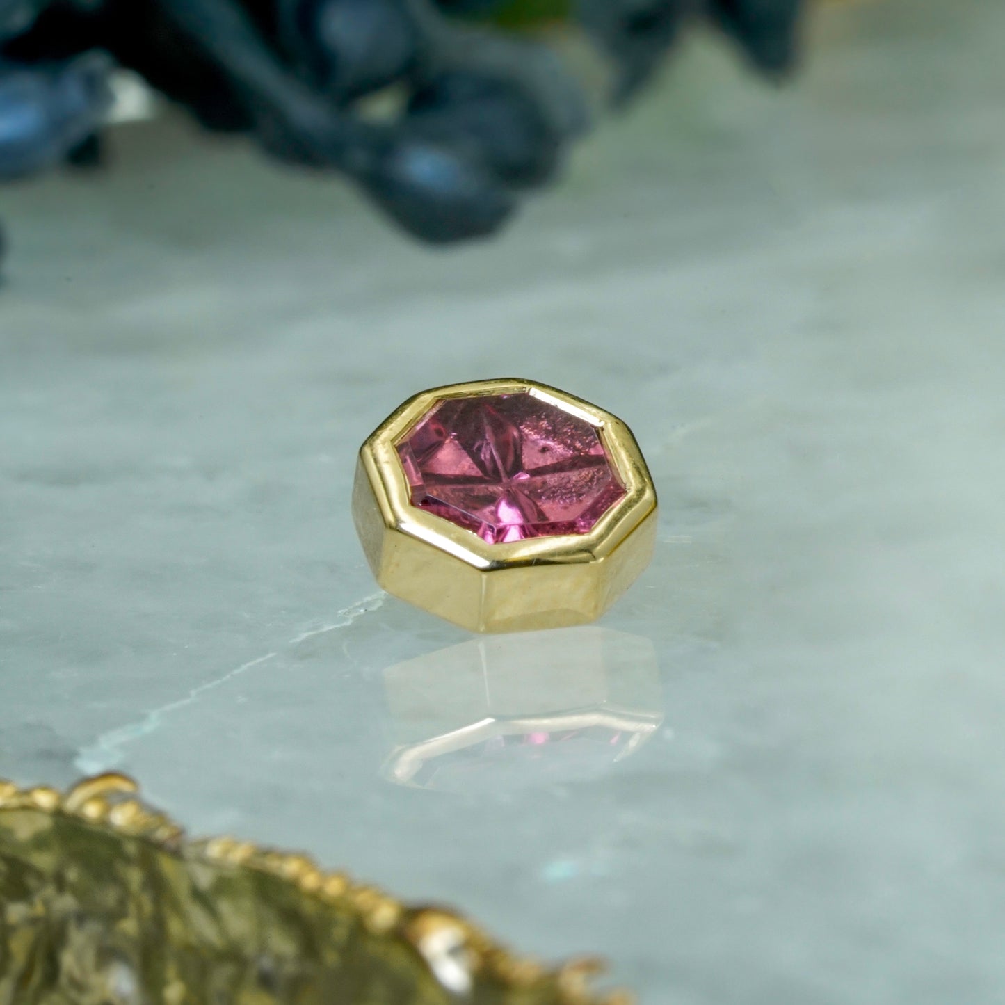 Fantasy Cut Octagon Rubellite Tourmaline Bezel End