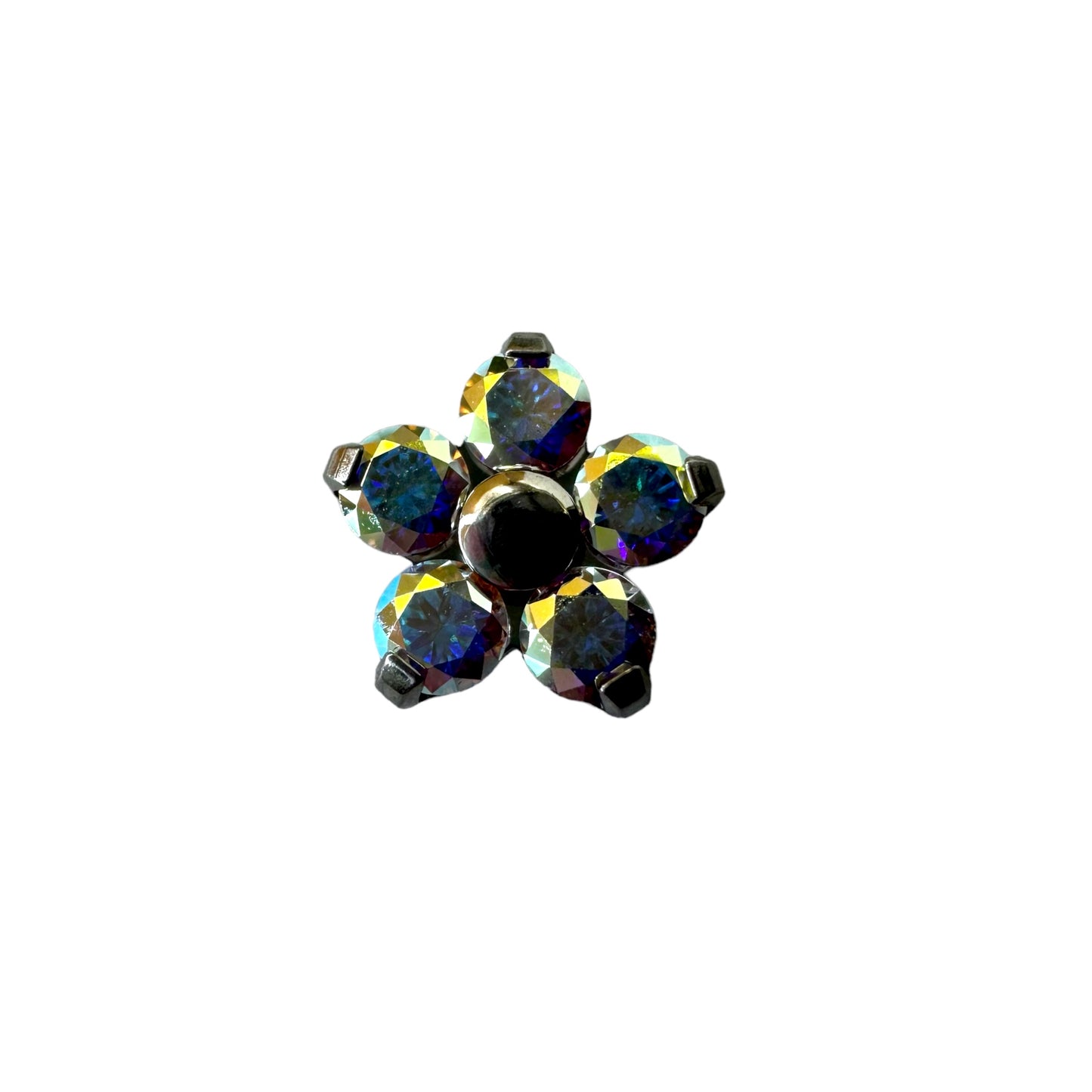 Flower (5 Petal) - Faceted Gem - Titanium - Threadless