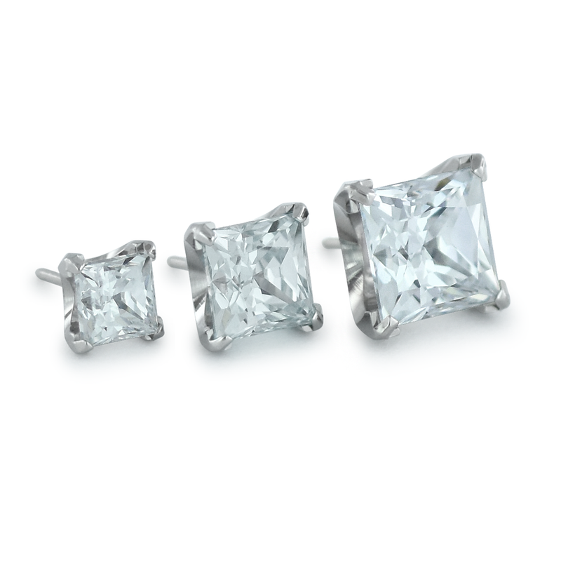 Princess Cut Prong Gems - Titanium - Threadless