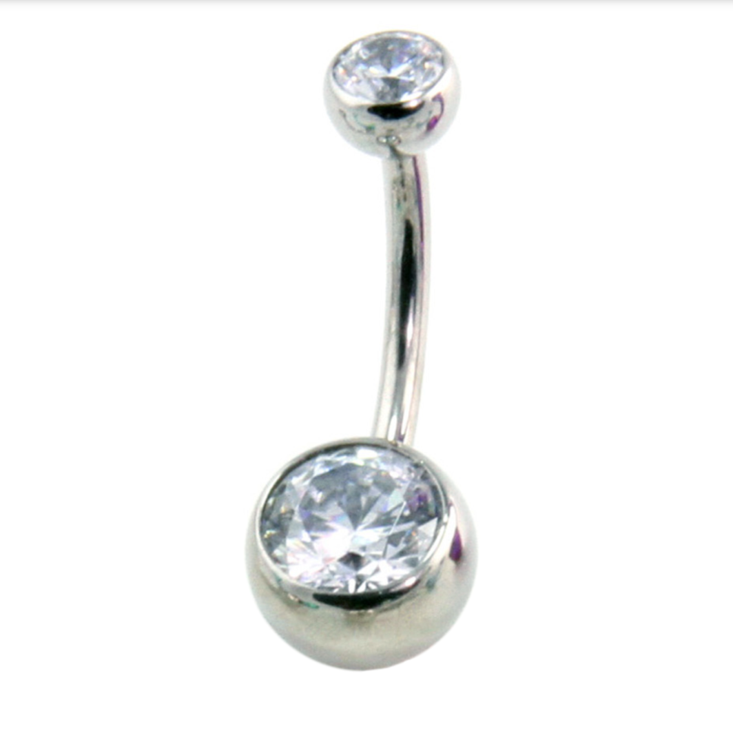 Titanium Curved Barbell with Gem Ball and Low Profile Top Gem - Threaded