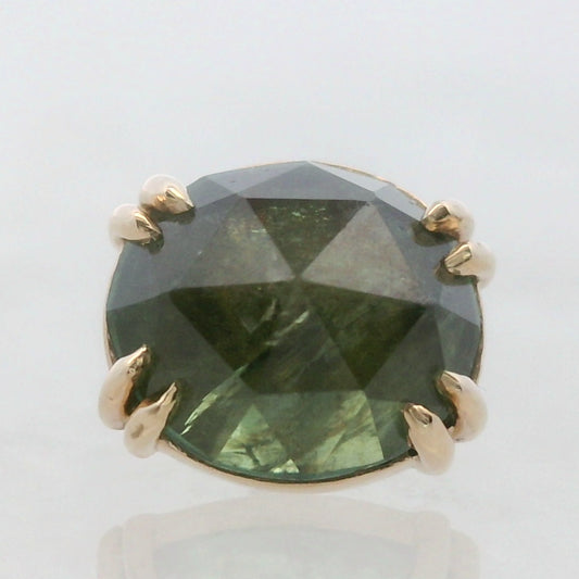 Rose Cut Green Kenya Sapphire Yellow Gold