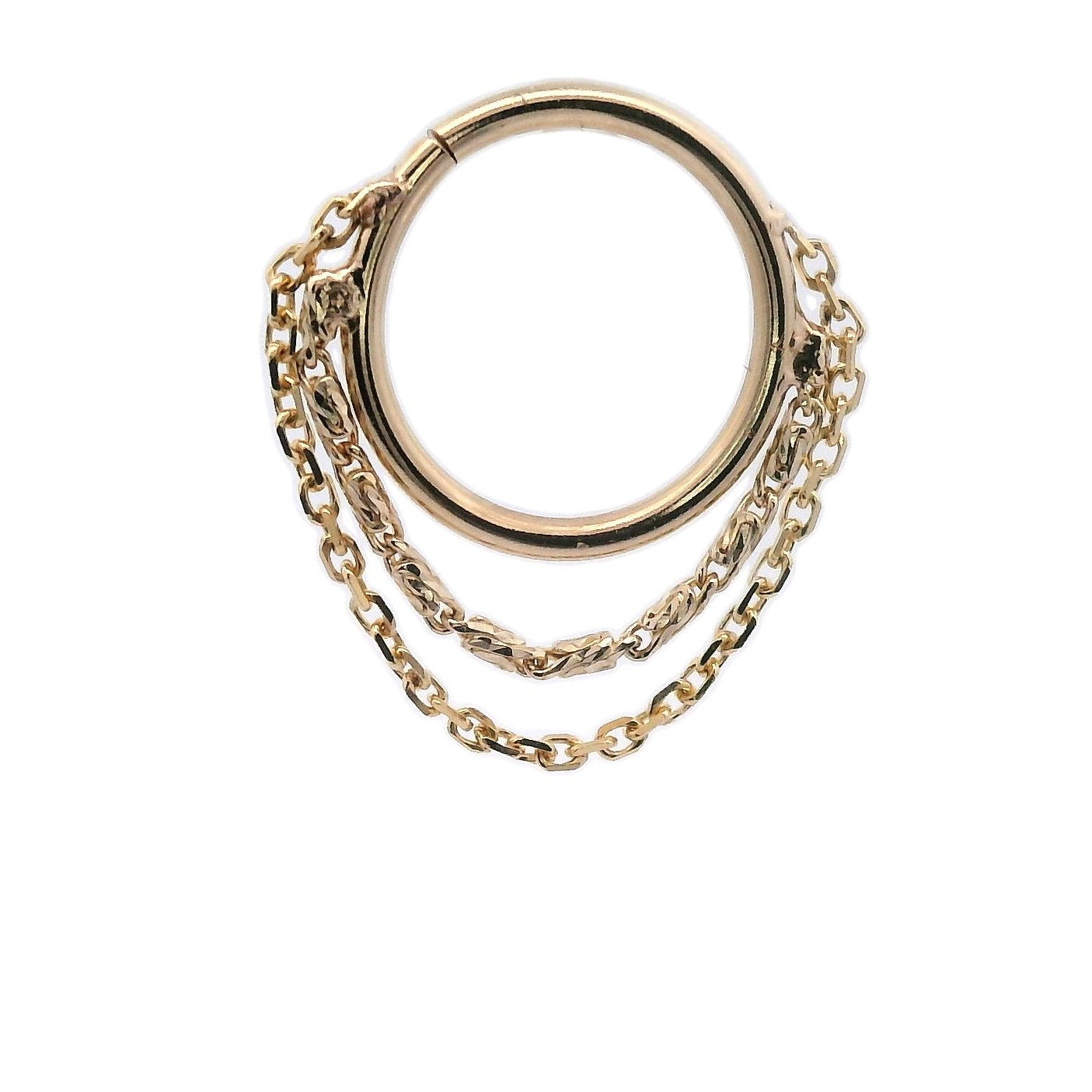 1mm Diamond Cut Celebrity Chain & .8mm Diamond Cut Cable Chain - 14k Yellow Gold - Seam Ring