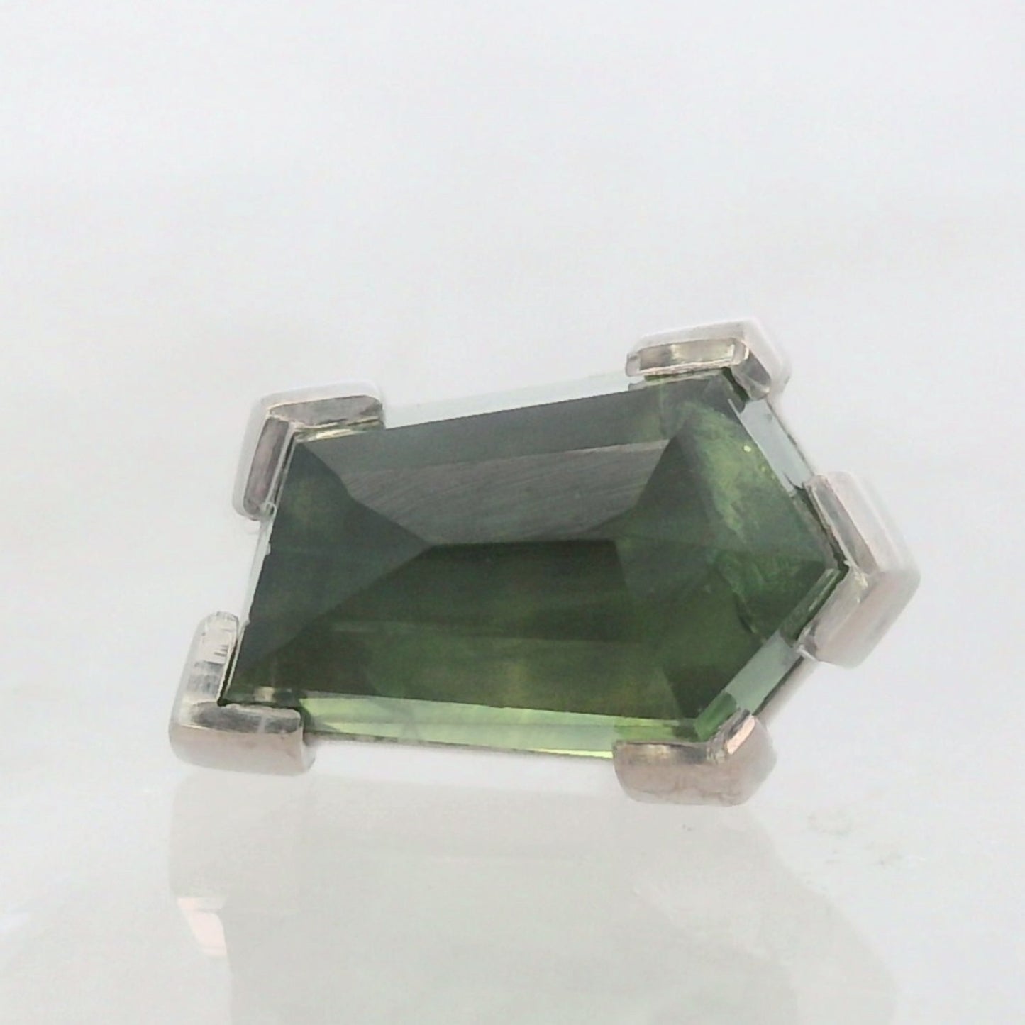 Elongated Green Kenya Sapphire White Gold