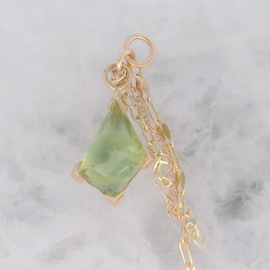 Chain Charm - Geo Cut Green Kenya Sapphire Partial Bezel Yellow Gold
