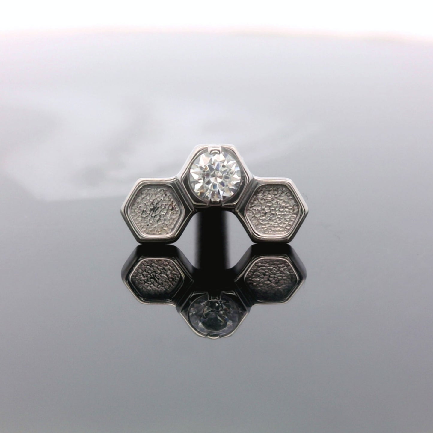 Stippled Triple Honeycomb Faceted Gem End - Titanium