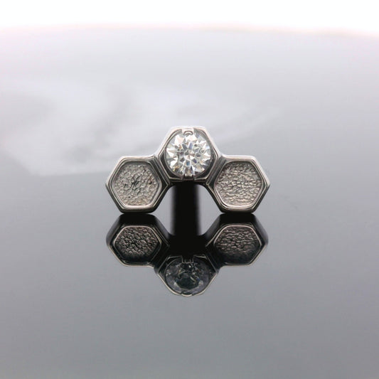 Stippled Triple Honeycomb Faceted Gem End - Titanium