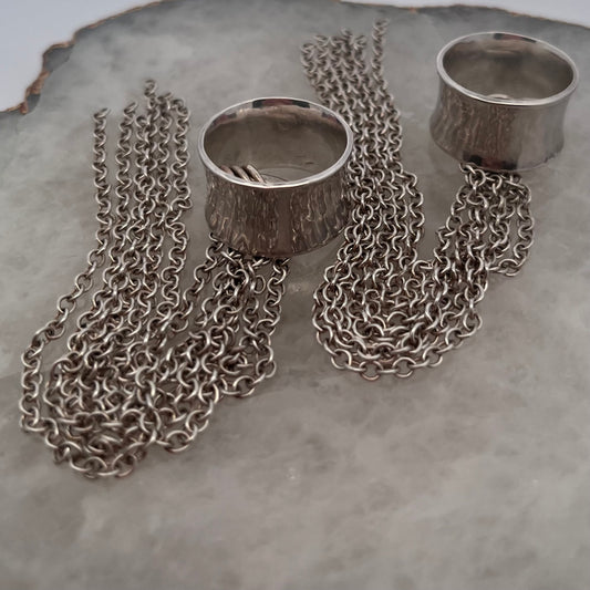 Genuine Silver Tunnels with Chain Dangles