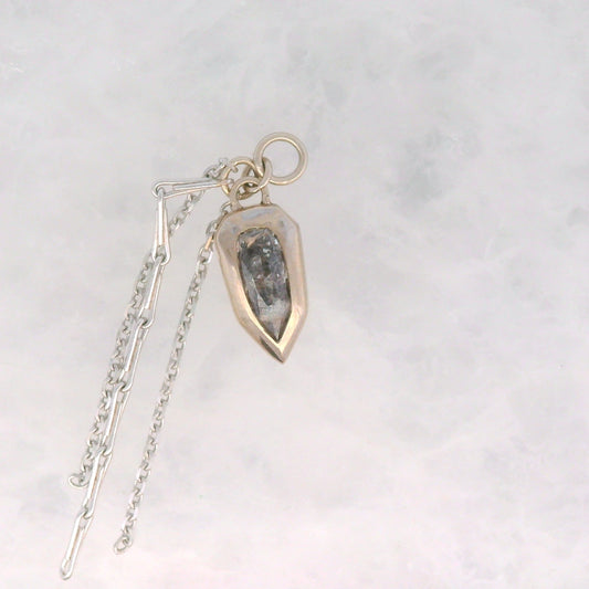 Rose Cut Dangle Salt and Pepper Diamond Shield in White Gold