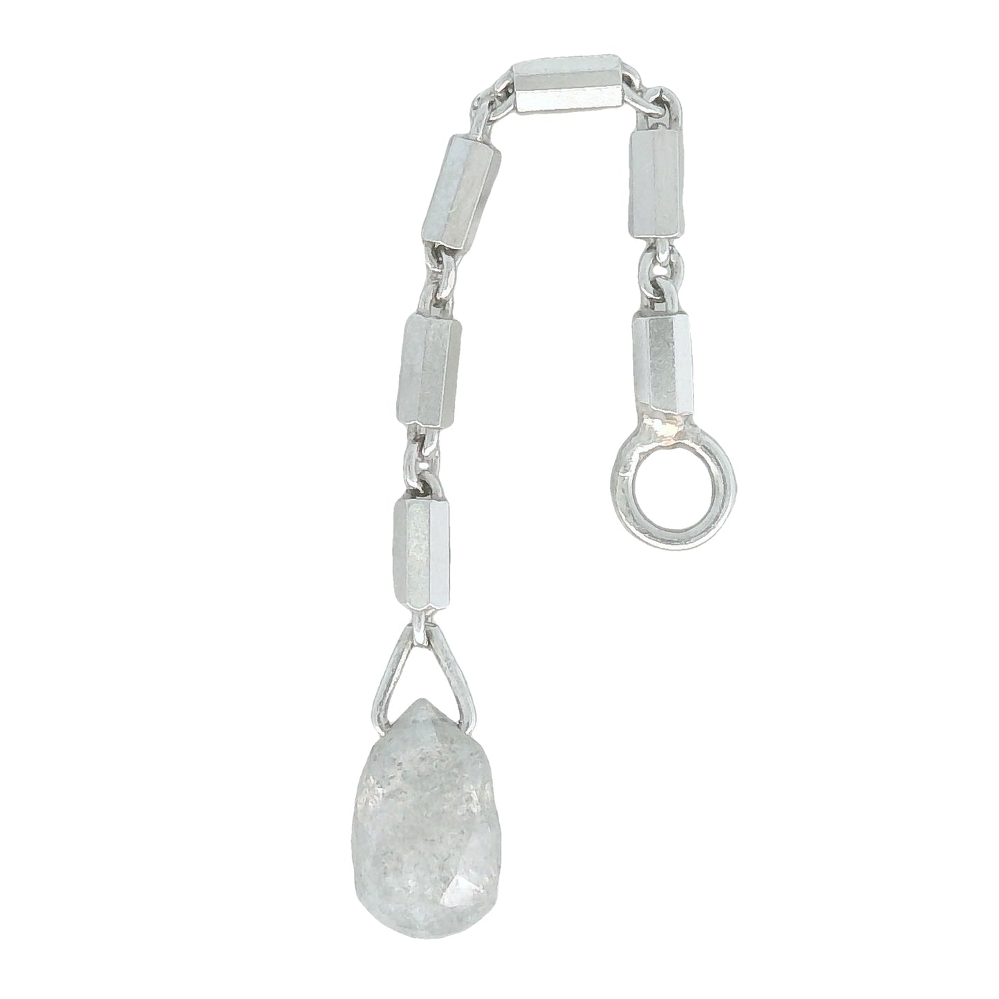 Baht Chain With Salt & Pepper Diamond Briolette Dangle in White Gold