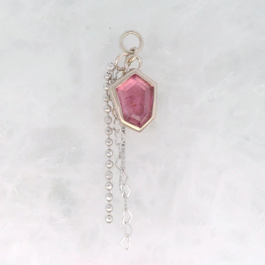 Pink Tourmaline Shield Dangle with Heart Chain in White Gold