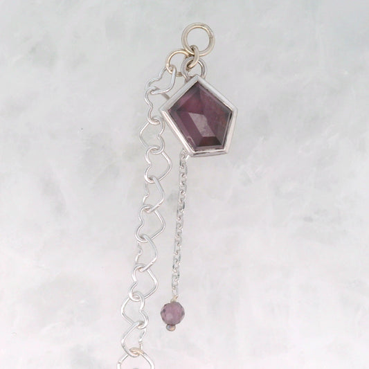 Purple Spinel Geo Cut Dangle with Heart Chain and Amethyst Bead in White Gold