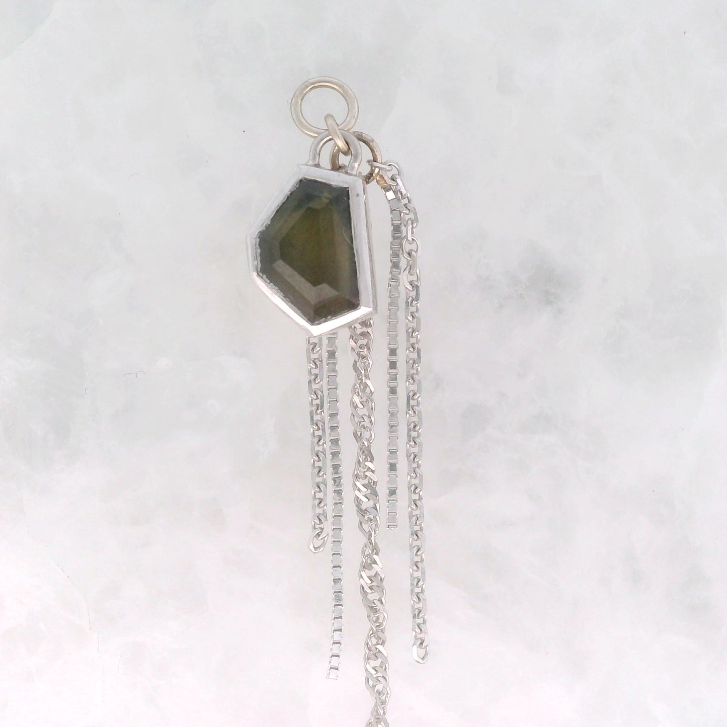 Green Tourmaline Geo Cut - 14k White Gold - Dangle