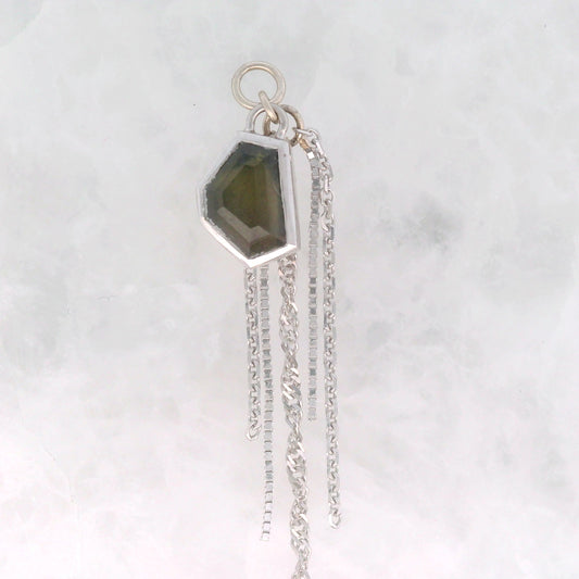 Green Tourmaline Geo Cut - 14k White Gold - Dangle