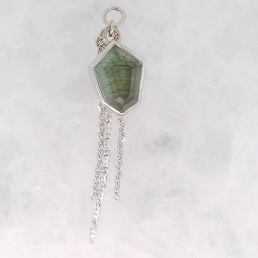 Peridot with Ludugwite Shield - 14k White Gold - Dangle