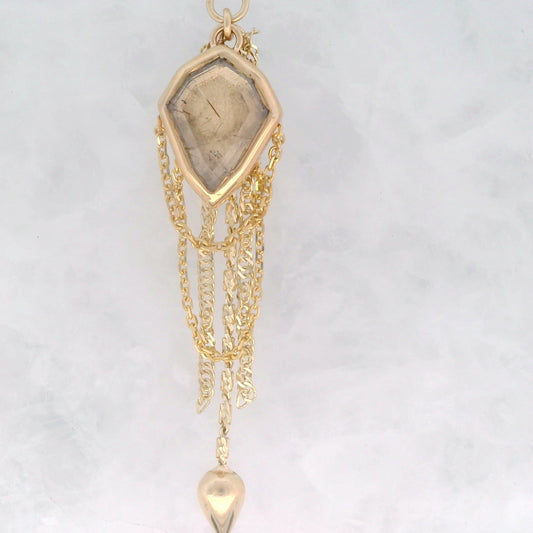 Rutilated Quartz Shield with Spike - 14k Yellow Gold - Dangle