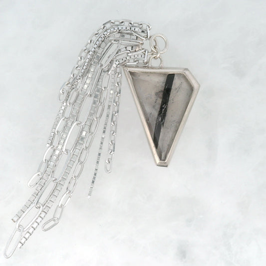Geo Cut Tourmalinated Quartz Dangle in White Gold