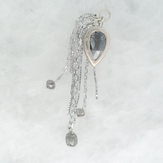 Salt and Pepper Diamond Pear with Salt and Pepper Briolettes - 14k White Gold - Dangle