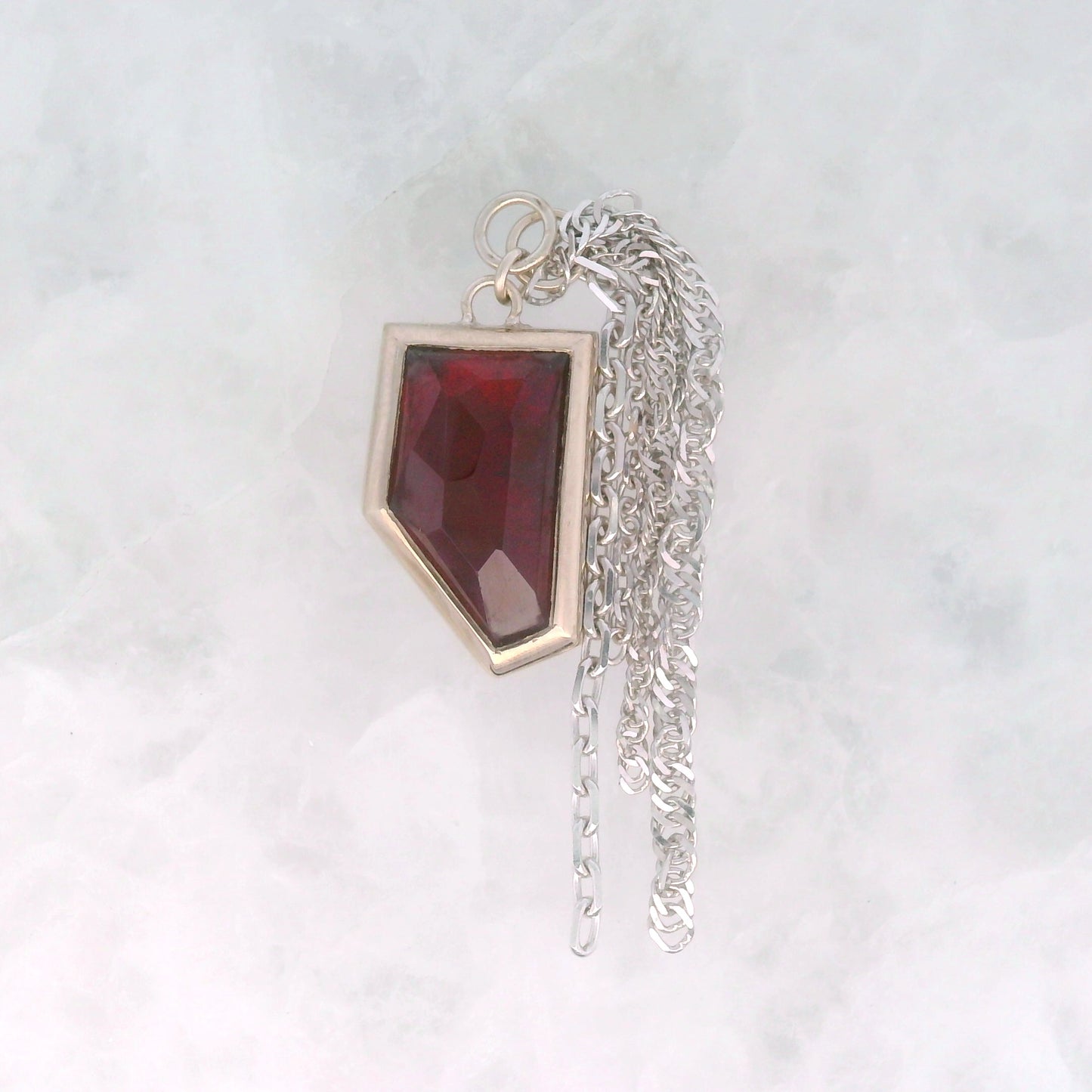 Red Garnet Geometric Dangle in White Gold