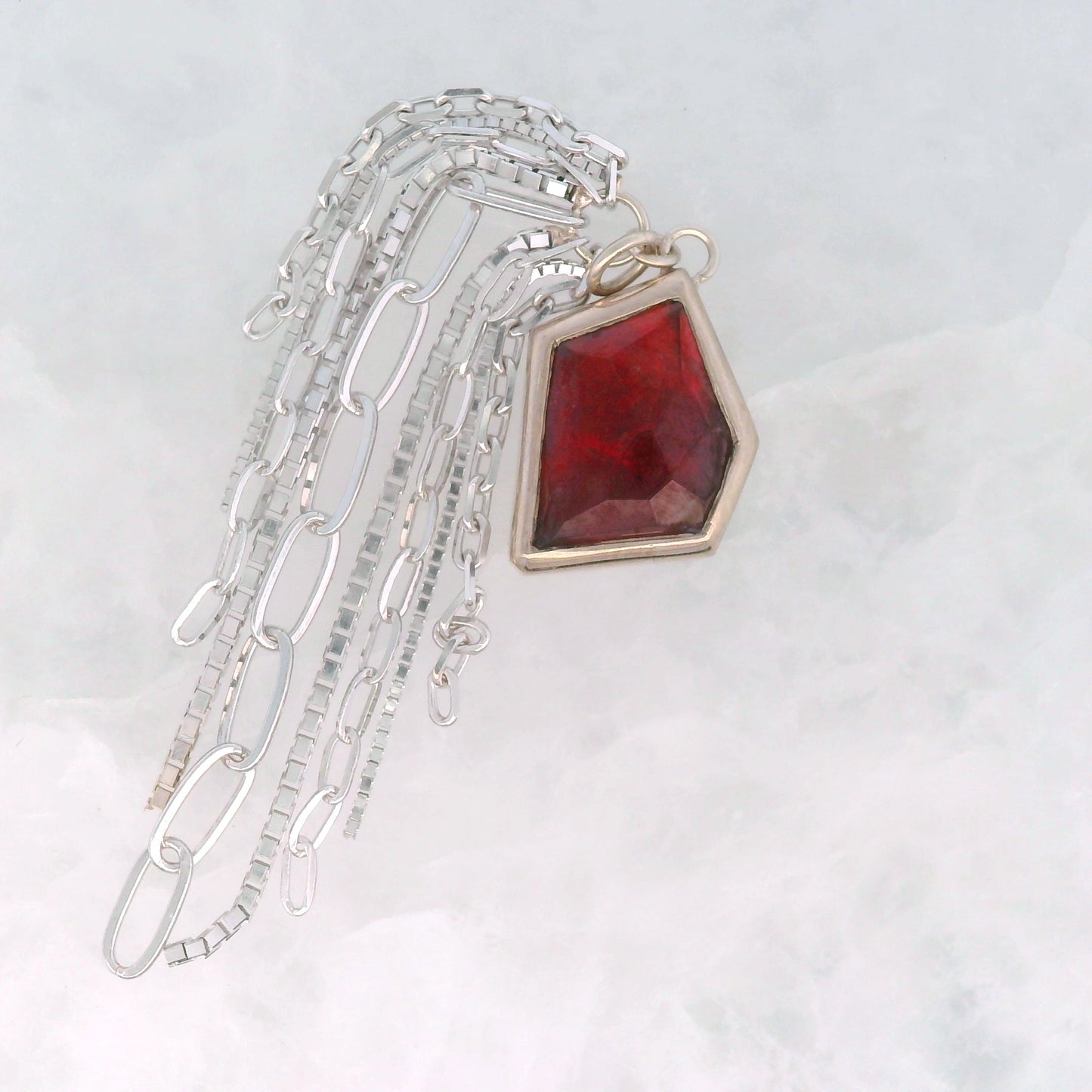 Red Garnet Geo Cut Dangle in White Gold