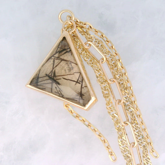 Geo Cut Tourmalinated Quartz Dangle in Yellow Gold