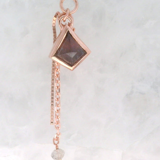 Grey Blue Sapphire Geo Cut with Labradorite Bead - 14k Rose Gold - Dangle