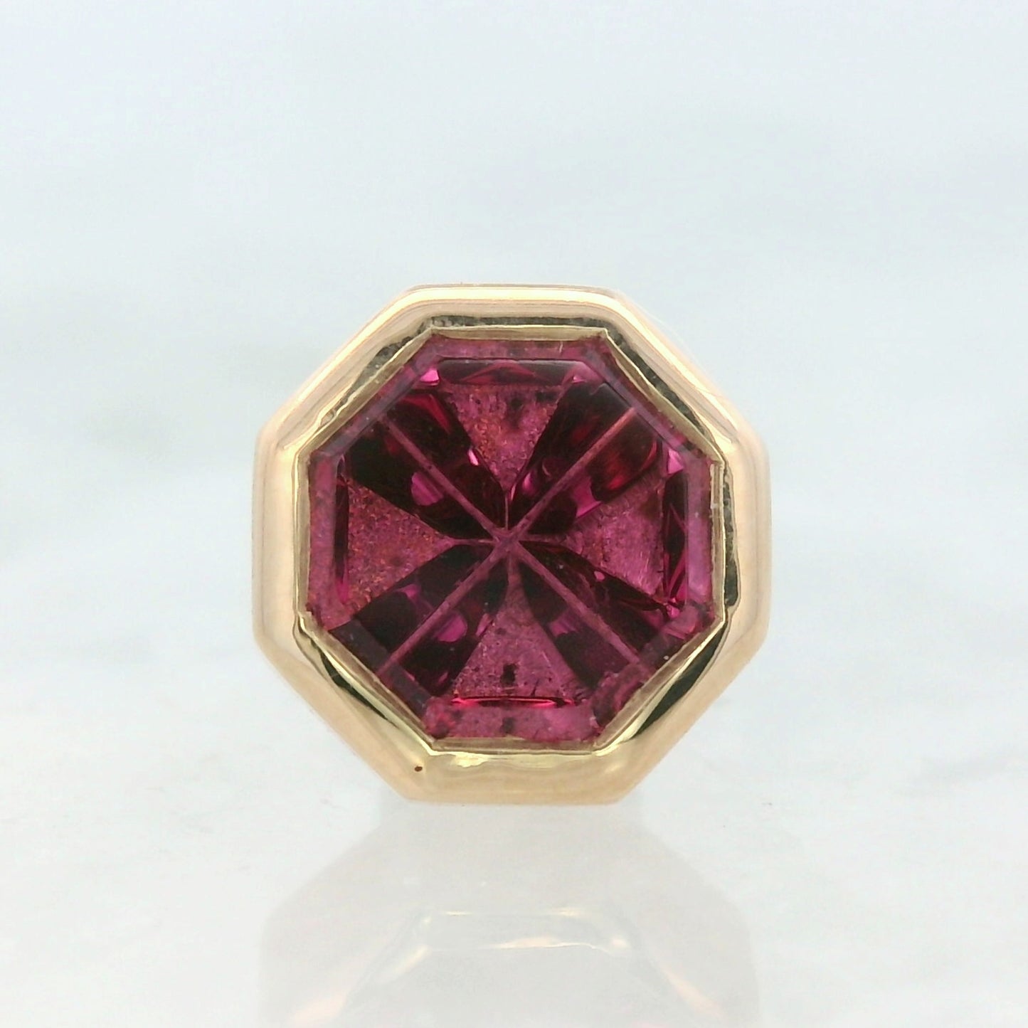 Fantasy Cut Octagon Rubellite Tourmaline Bezel End