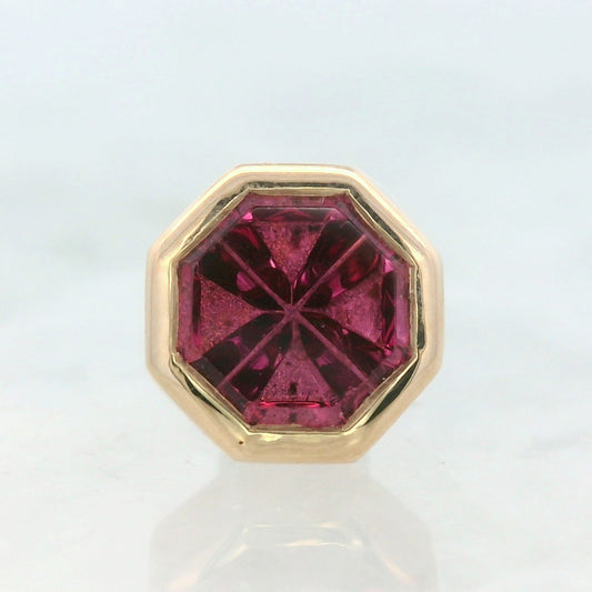 Fantasy Cut Octagon Rubellite Tourmaline Bezel End