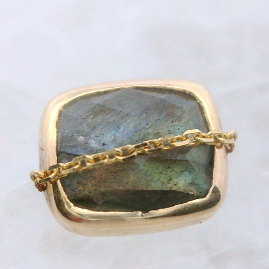 Chained Rose Cut Labradorite Cushion Bezel End