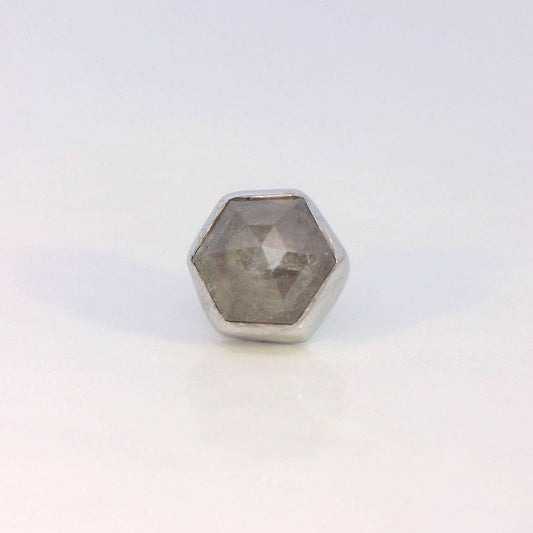 Rose Cut Hexagon Salt and Pepper Diamond White Gold