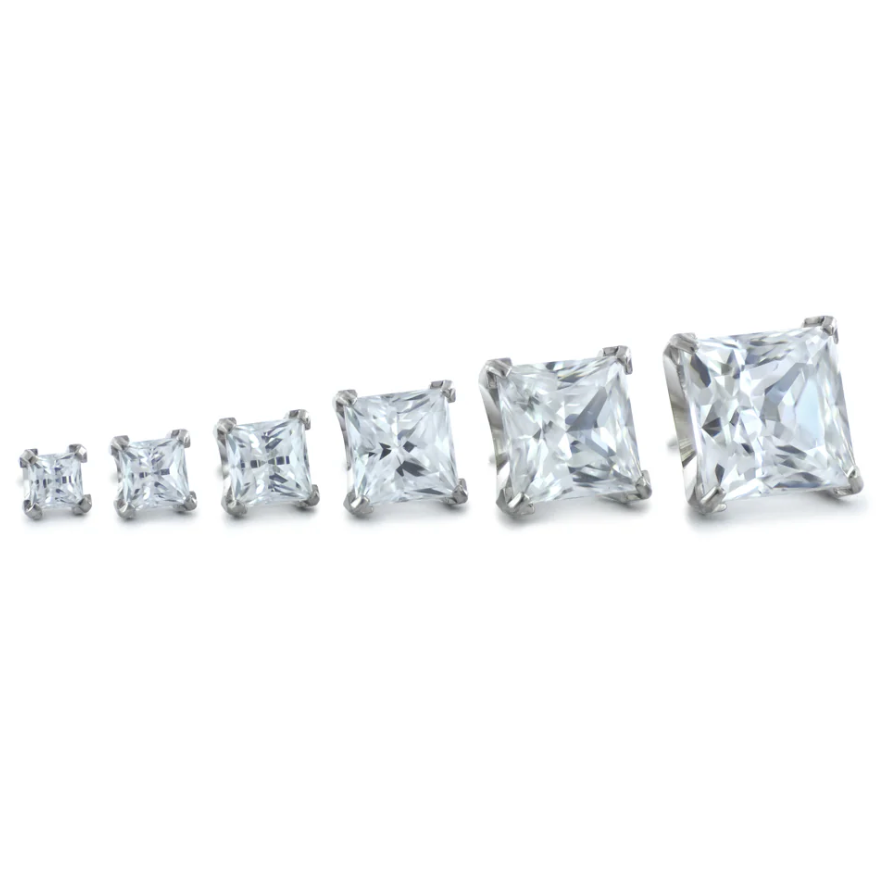 Princess Cut Prong Gems - Titanium - Threadless