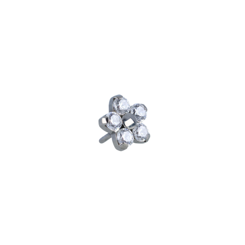 Flower (5 Petal) - Faceted Gem - Titanium - Threadless