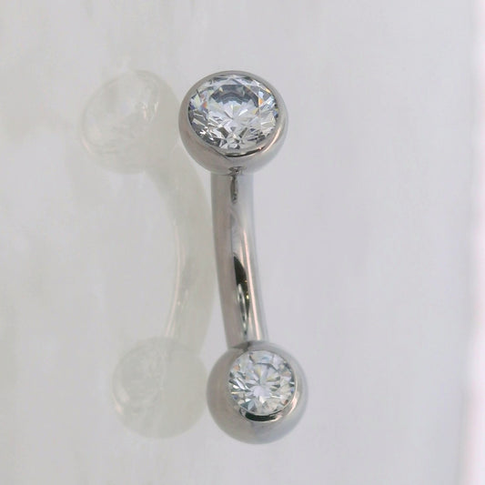 Titanium Curved Barbell with Gem Ball and Low Profile Top Gem - Threaded