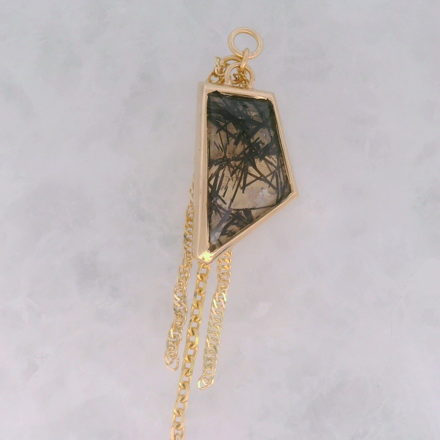 Geo Cut Tourmalinated Quartz Dangle in Yellow Gold