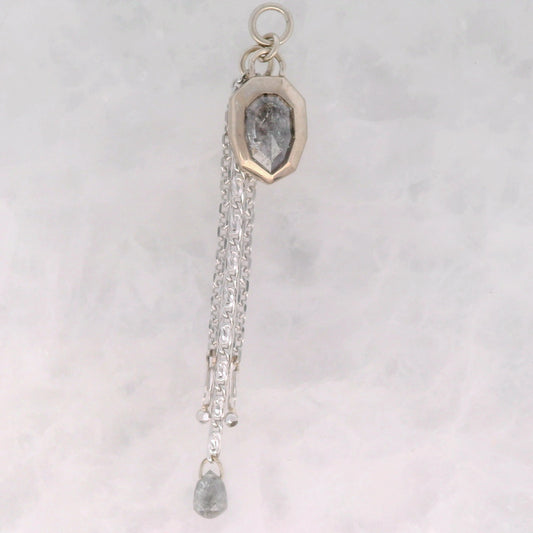 Salt and Pepper Diamond Shield with Salt and Pepper Briolette Dangle in White Gold